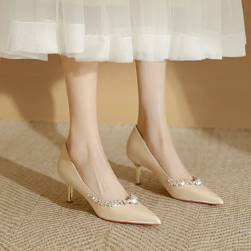 WEISHIBANGWEI Slim Heel High Heels Women's Champagne-3