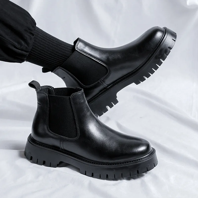 WEISHIBANGWEI Short Chelsea Boots Men's Black-9