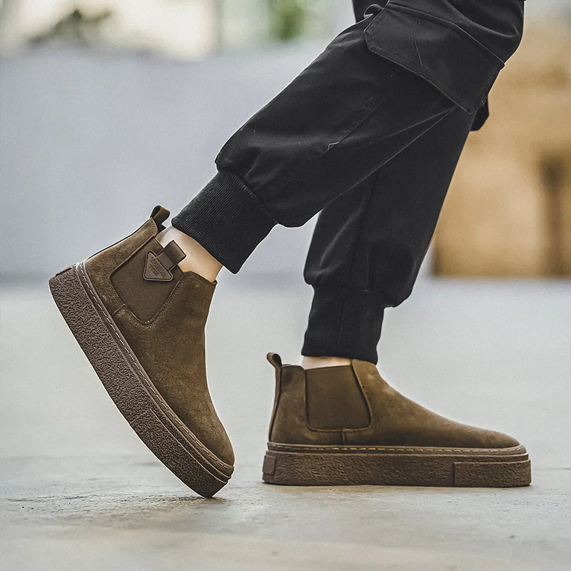 WEISHIBANGWEI Short Chelsea Boots Medium Heel Men's-4