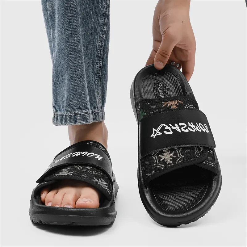 WEISHIBANGWEI Slip Resistant Odor Resistant Slide Slippers Men's Black-2