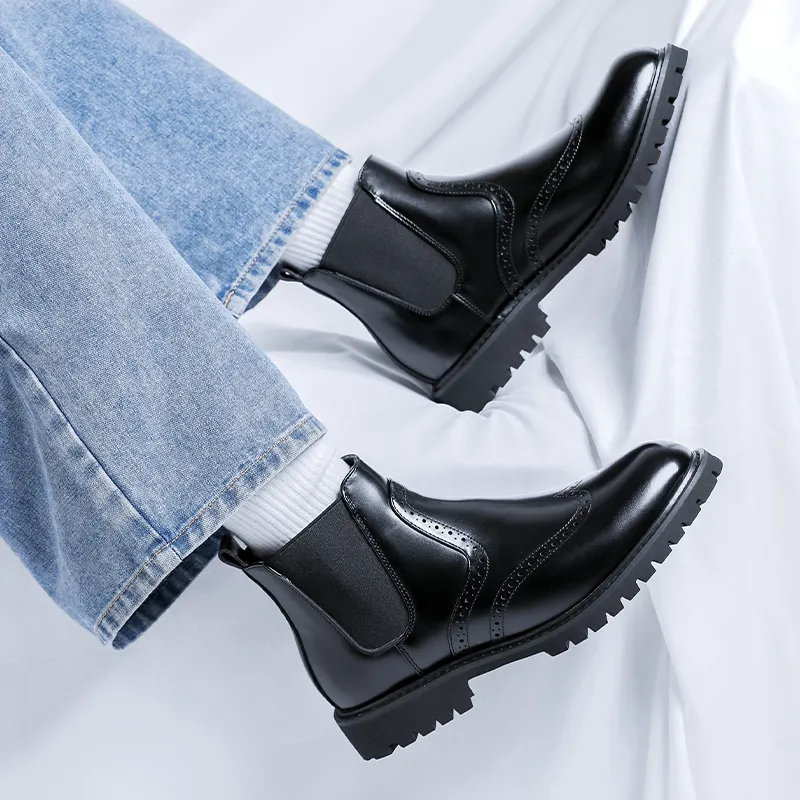 WEISHIBANGWEI Short Chelsea Boots Men's Black-2