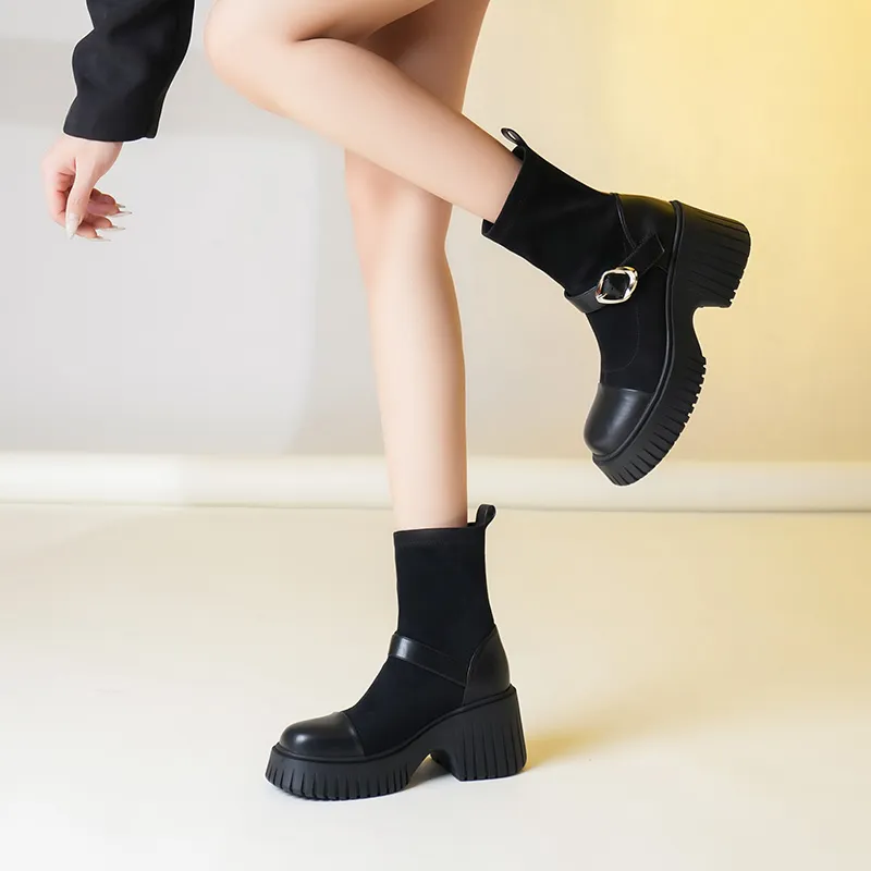 WEISHIBANGWEI Ankle Boots 7.5CM Women's Black-3