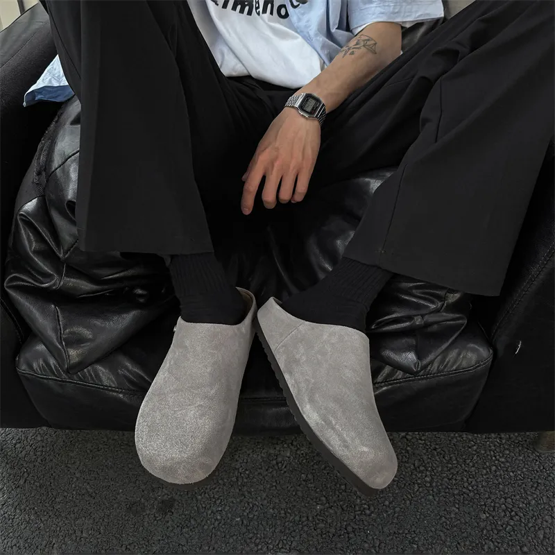 WEISHIBANGWEI Rubber Sole Slip Resistant Closed Toe Slippers Unisex White Gray-4