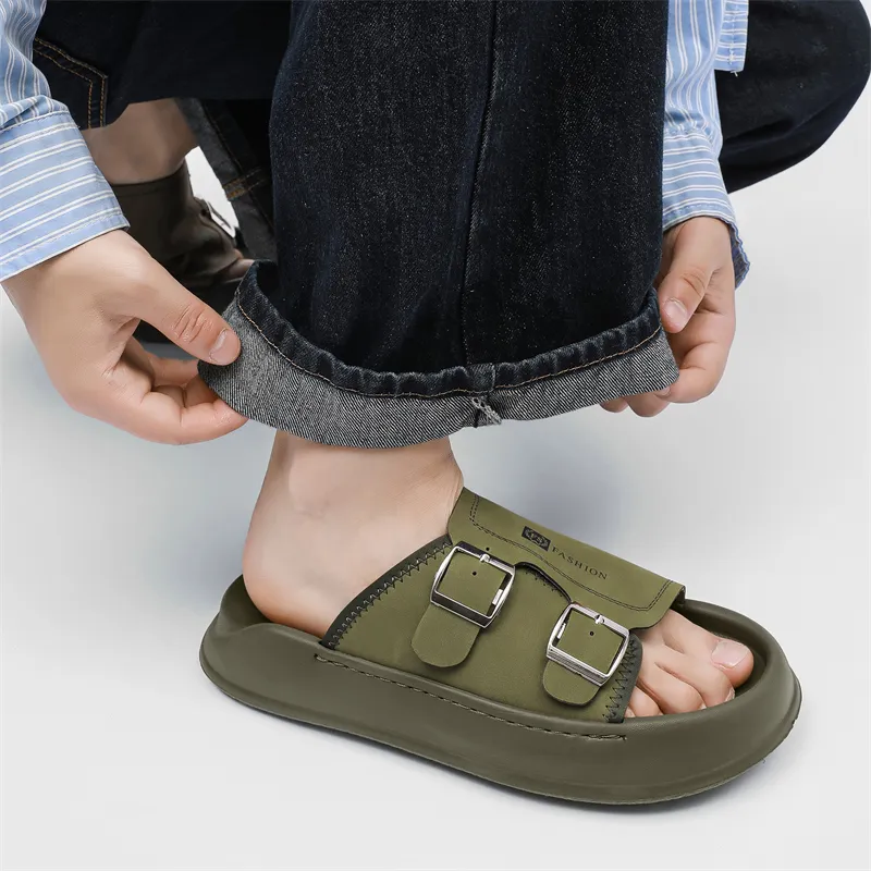 WEISHIBANGWEI Slip Resistant Odor Resistant Slide Slippers Men's Olive Green-1