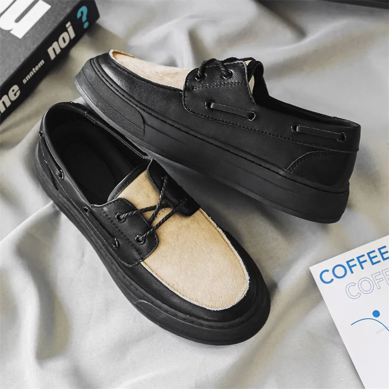 WEISHIBANGWEI Men's Casual Shoes Men's Black Beige-3