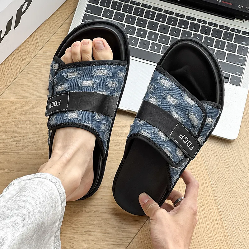 WEISHIBANGWEI Slip Resistant Odor Resistant Slide Slippers Men's Blue-1