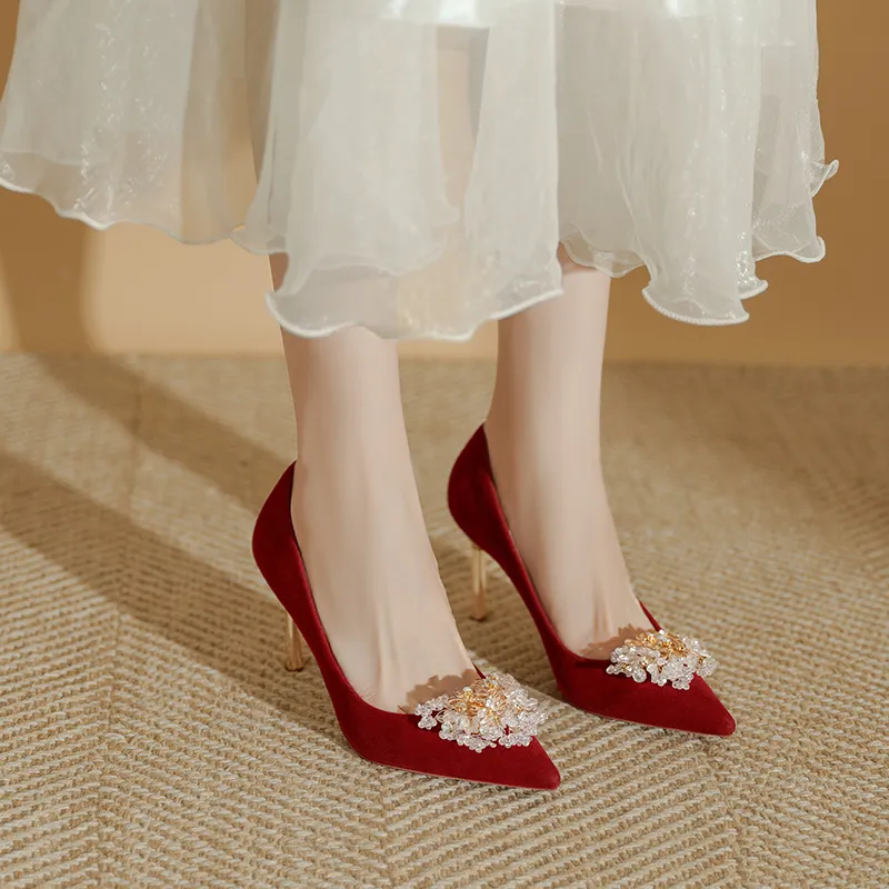 WEISHIBANGWEI Slim Heel High Heels Women's Burgundy-2