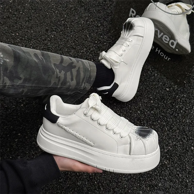WEISHIBANGWEI Height Increasing Low Top Skateboard Shoes Men's White-2