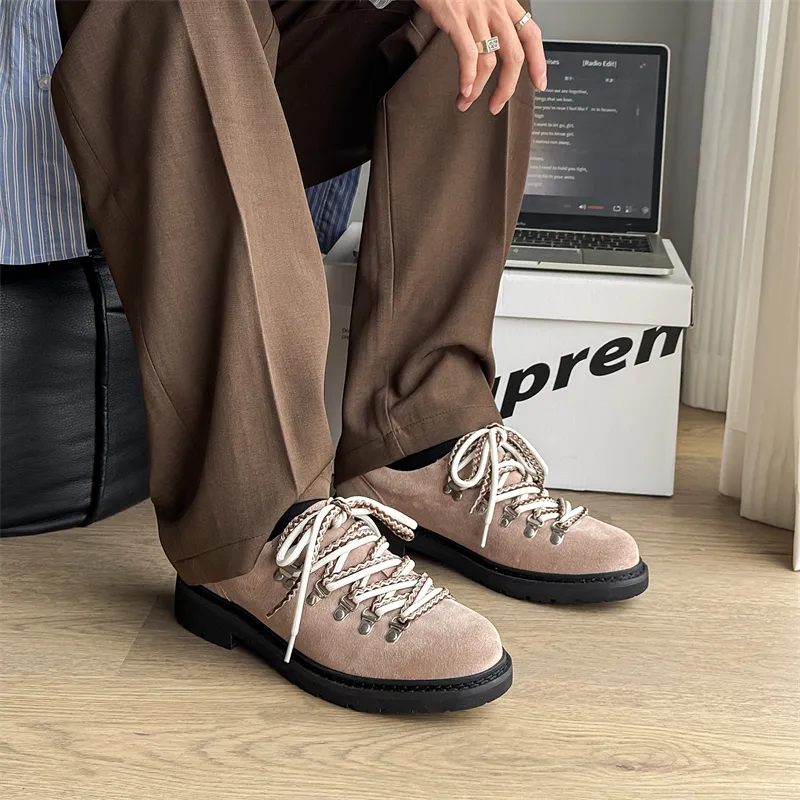 WEISHIBANGWEI Low Top Casual Shoes Men's Beige Brown-4