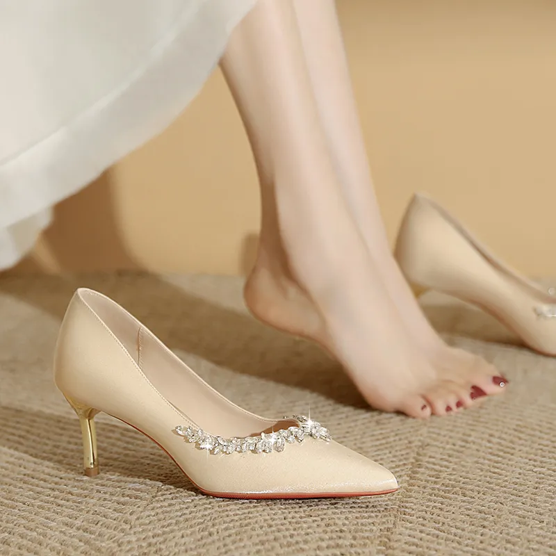 WEISHIBANGWEI Slim Heel High Heels Women's Champagne-6