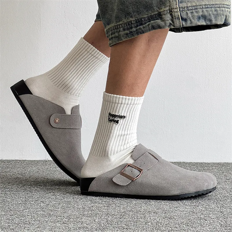 WEISHIBANGWEI Rubber Sole Slip Resistant Closed Toe Slippers Men's Gray-2