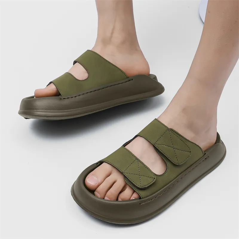 WEISHIBANGWEI Slip Resistant Odor Resistant Slide Slippers Men's Olive Green-2