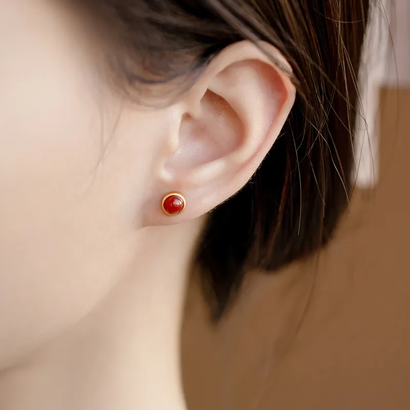 EMLEY Agate Jade Stud Earrings Women's-3