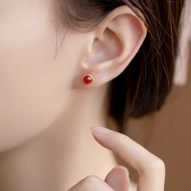 EMLEY Agate Jade Stud Earrings Women's-1