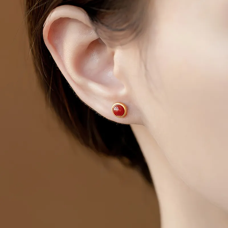 EMLEY Agate Jade Stud Earrings Women's-2