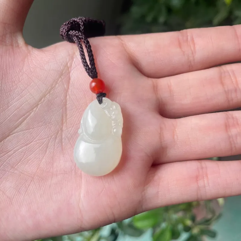 Shujie Hetian Jade Pale Greenish White Jade Unisex-5