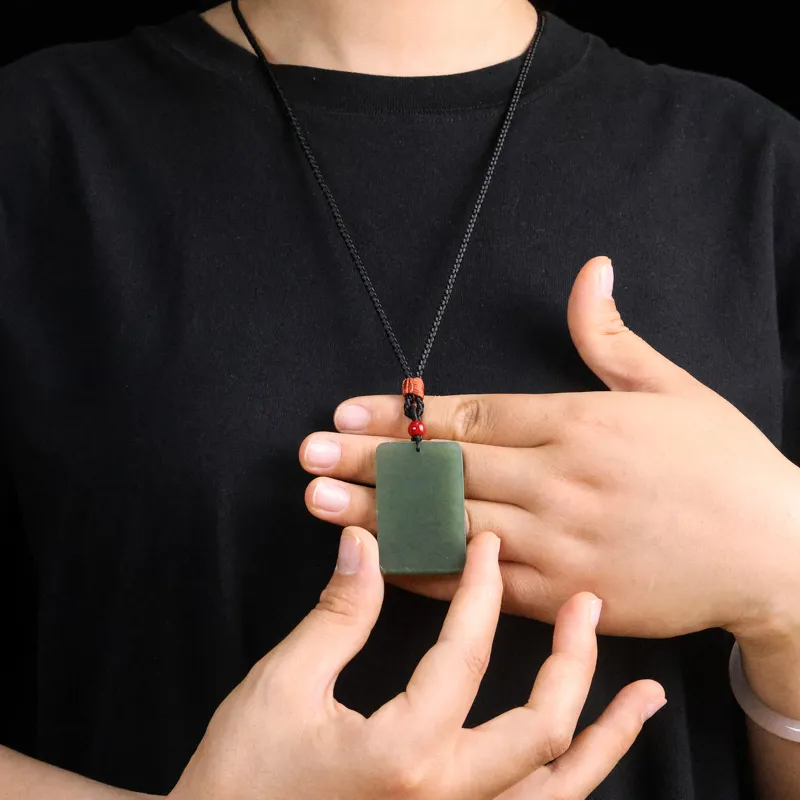 Shujie Hetian Jade Necklaces Pale Greenish White Jade Unisex-11