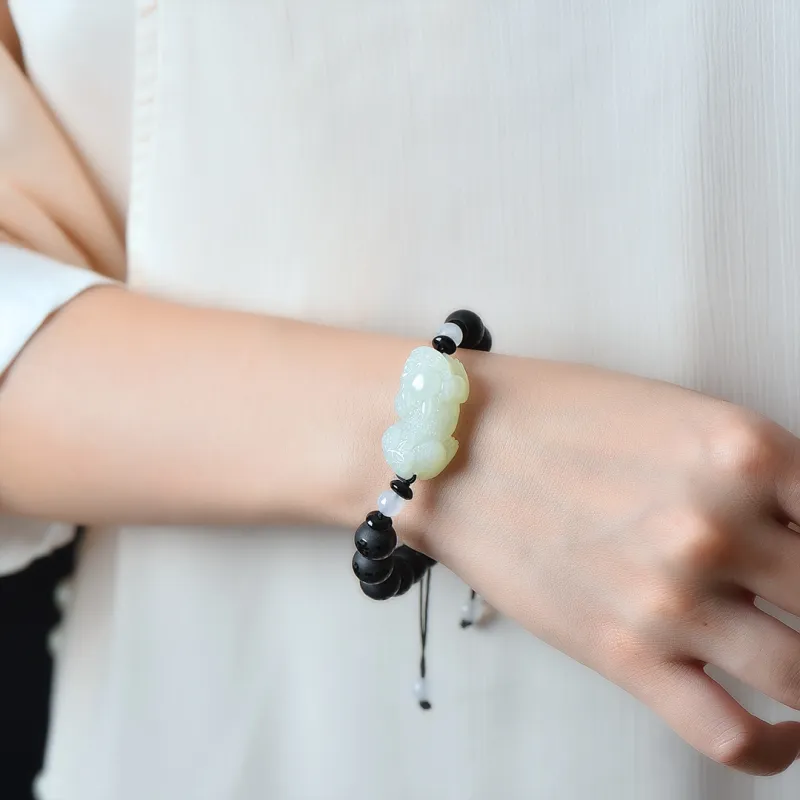 Shujie Hetian Jade Bracelets Pale Greenish White Jade Unisex-3