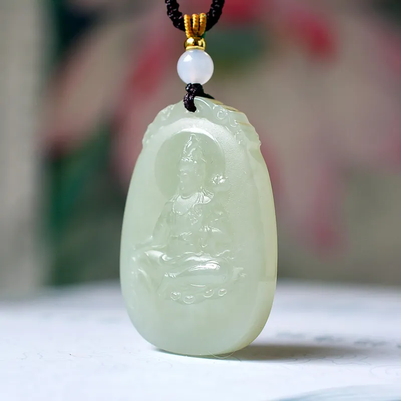 Shujie Hetian Jade Pale Greenish White Jade Unisex-4