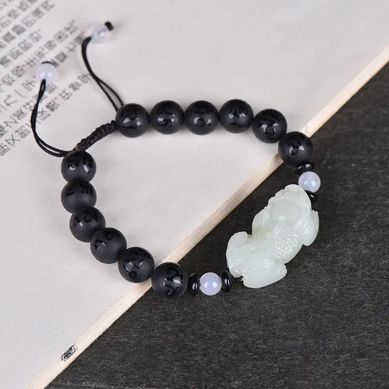 Shujie Hetian Jade Bracelets Pale Greenish White Jade Unisex-1
