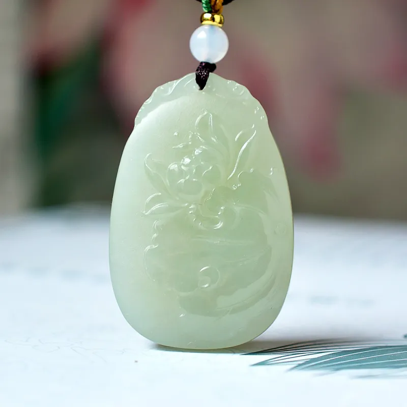 Shujie Hetian Jade Pale Greenish White Jade Unisex-5