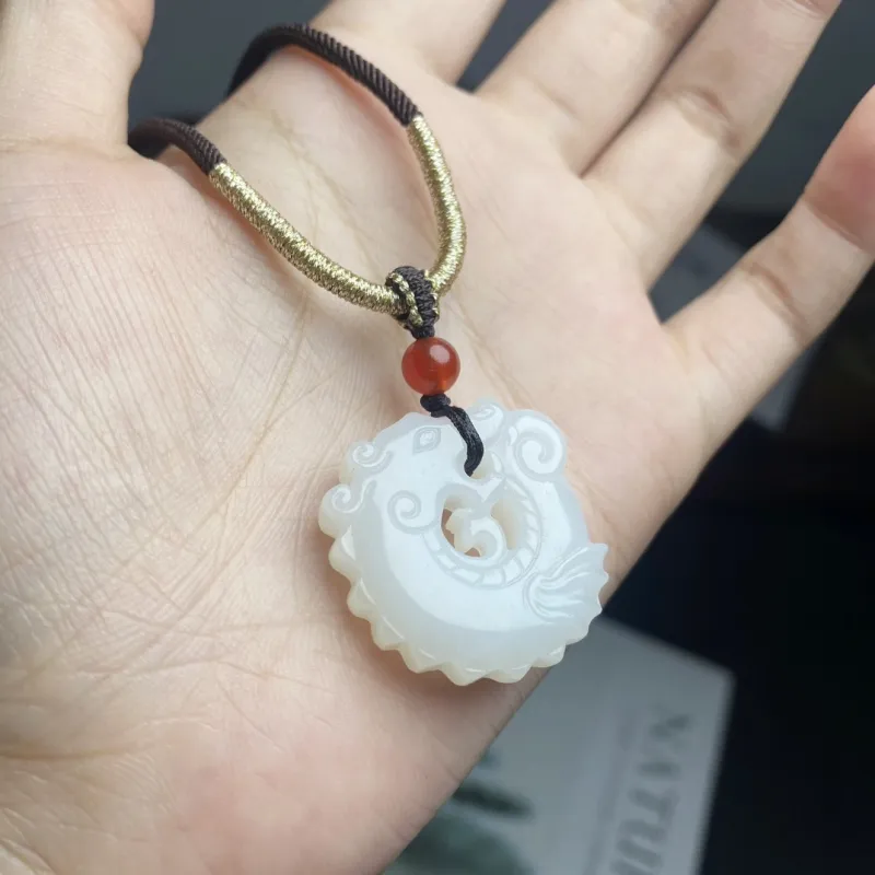 Shujie Hetian Jade Necklaces Pale Greenish White Jade Unisex-2