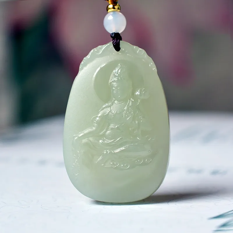 Shujie Hetian Jade Pale Greenish White Jade Unisex-2