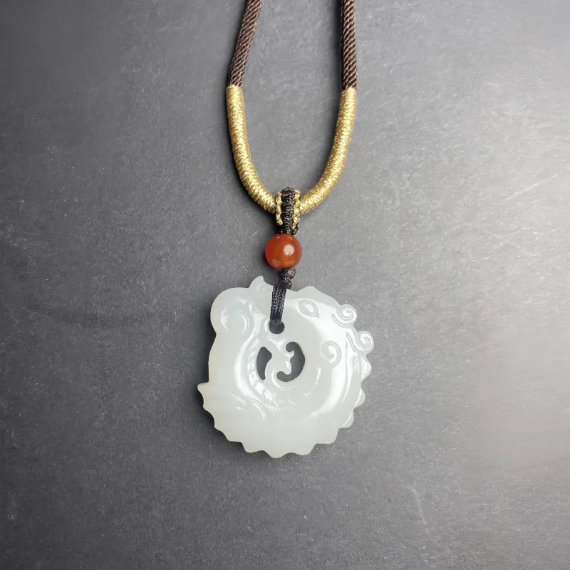 Shujie Hetian Jade Necklaces Pale Greenish White Jade Unisex-1