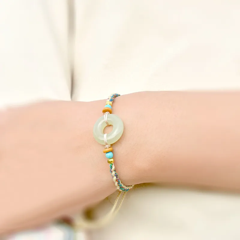 Shujie Hetian Jade Bracelets Pale Greenish White Jade Unisex-6