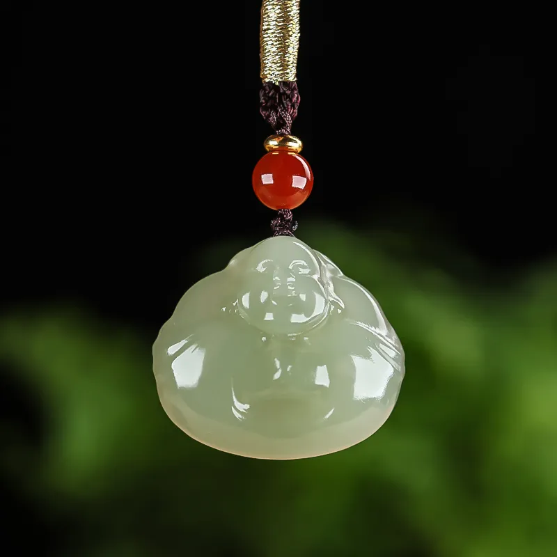 Shujie Hetian Jade Necklaces Pale Greenish White Jade Unisex-1