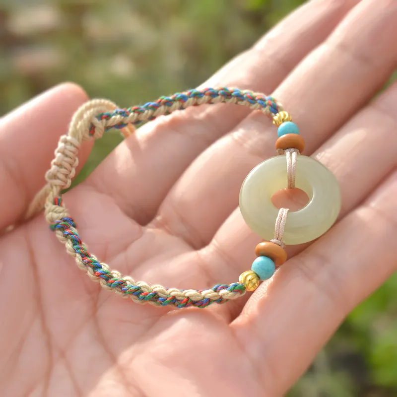 Shujie Hetian Jade Bracelets Pale Greenish White Jade Unisex-3