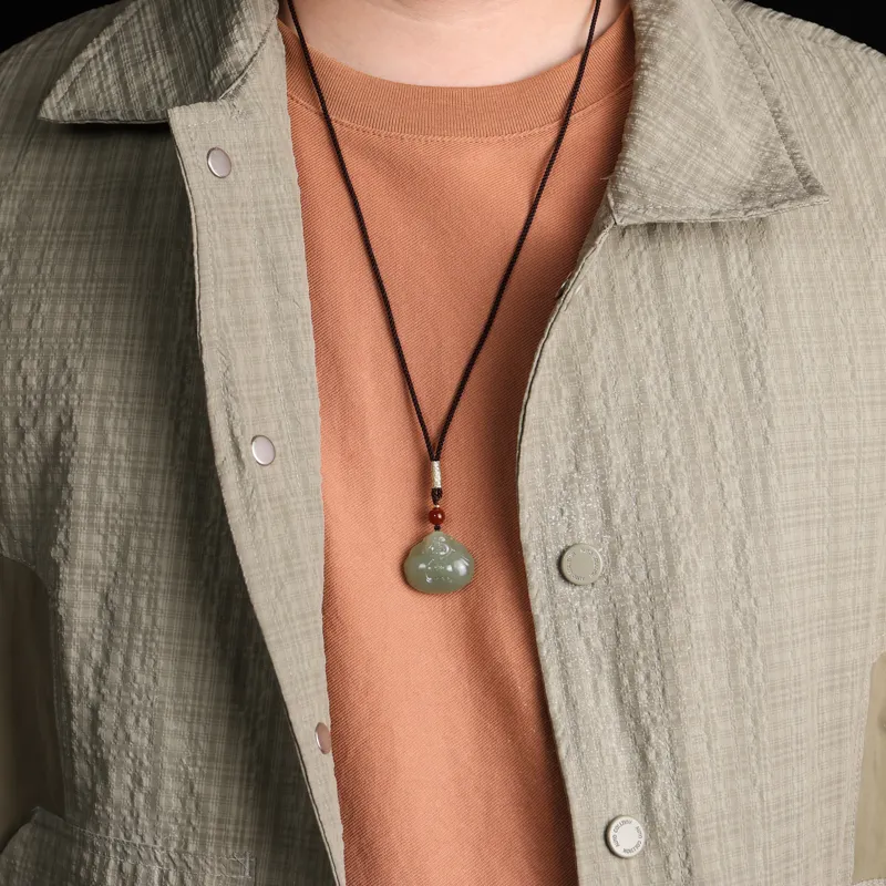 Shujie Hetian Jade Necklaces Pale Greenish White Jade Unisex-5