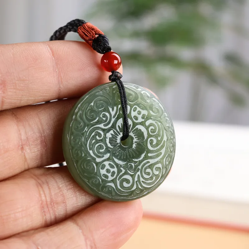 Shujie Hetian Jade Necklaces Pale Greenish White Jade Unisex-5