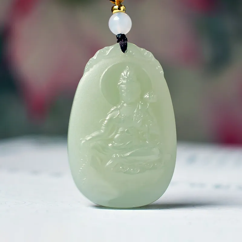 Shujie Hetian Jade Pale Greenish White Jade Unisex-1