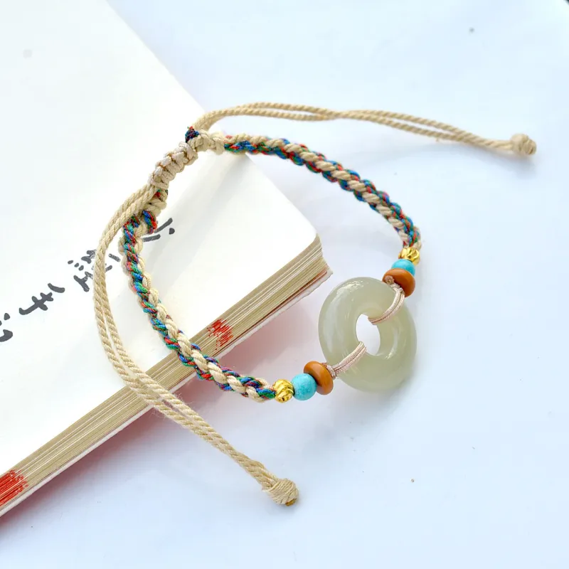 Shujie Hetian Jade Bracelets Pale Greenish White Jade Unisex-1