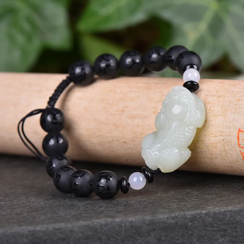 Shujie Hetian Jade Bracelets Pale Greenish White Jade Unisex-2