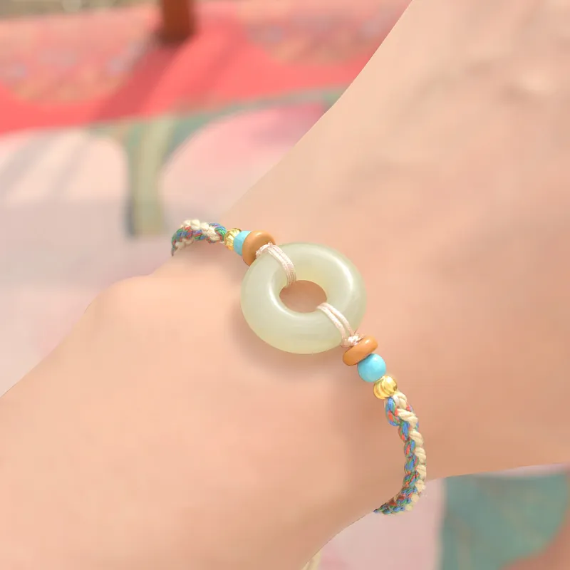 Shujie Hetian Jade Bracelets Pale Greenish White Jade Unisex-5