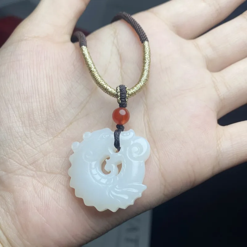 Shujie Hetian Jade Necklaces Pale Greenish White Jade Unisex-3