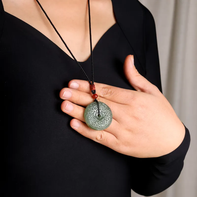 Shujie Hetian Jade Necklaces Pale Greenish White Jade Unisex-6