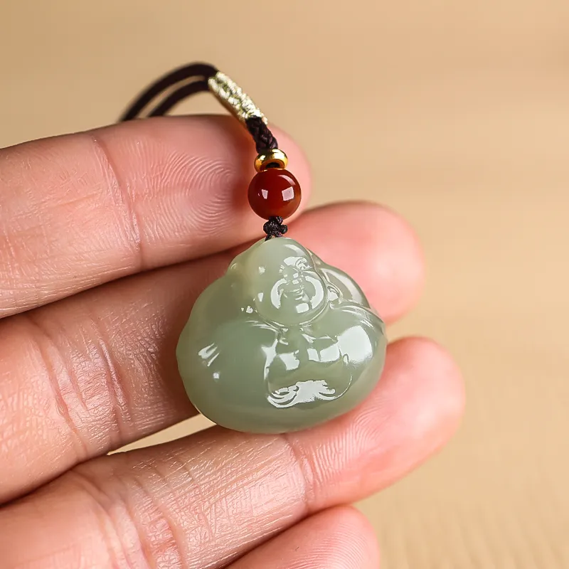 Shujie Hetian Jade Necklaces Pale Greenish White Jade Unisex-4