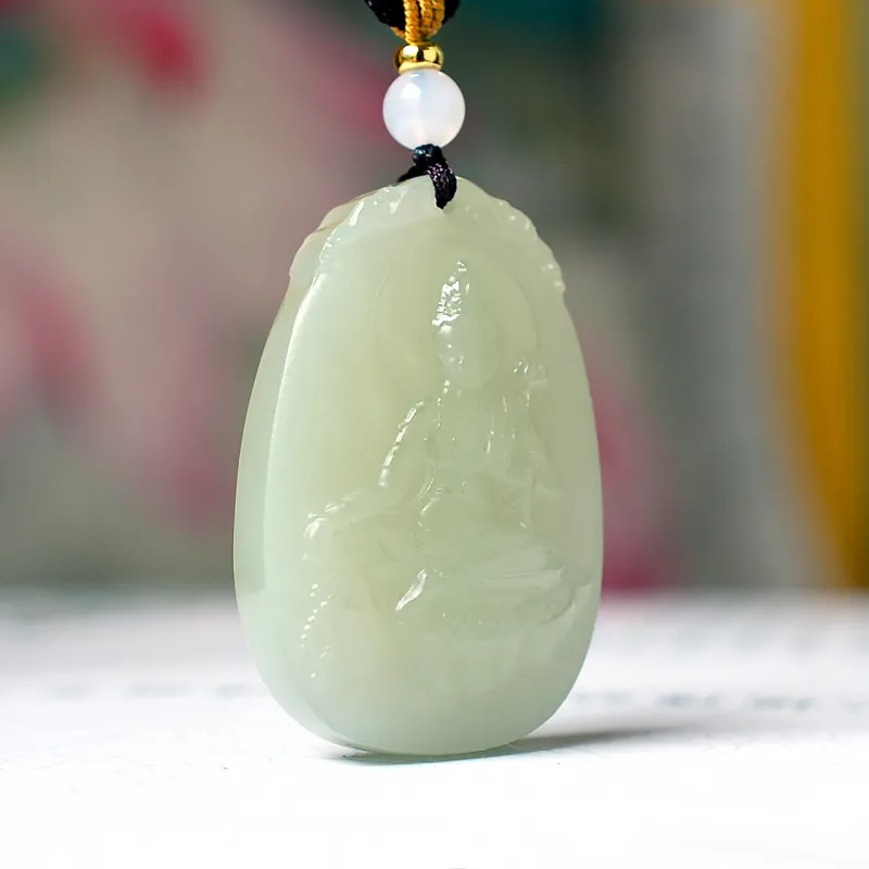 Shujie Hetian Jade Pale Greenish White Jade Unisex-3