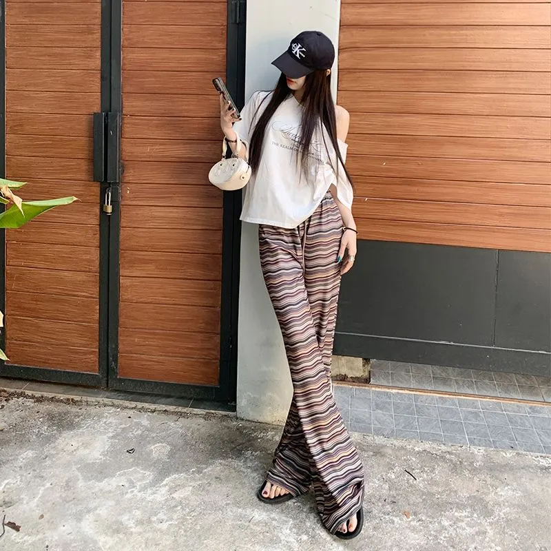 Shuhao Bai Casual Pants Women's Stripes Brown-2