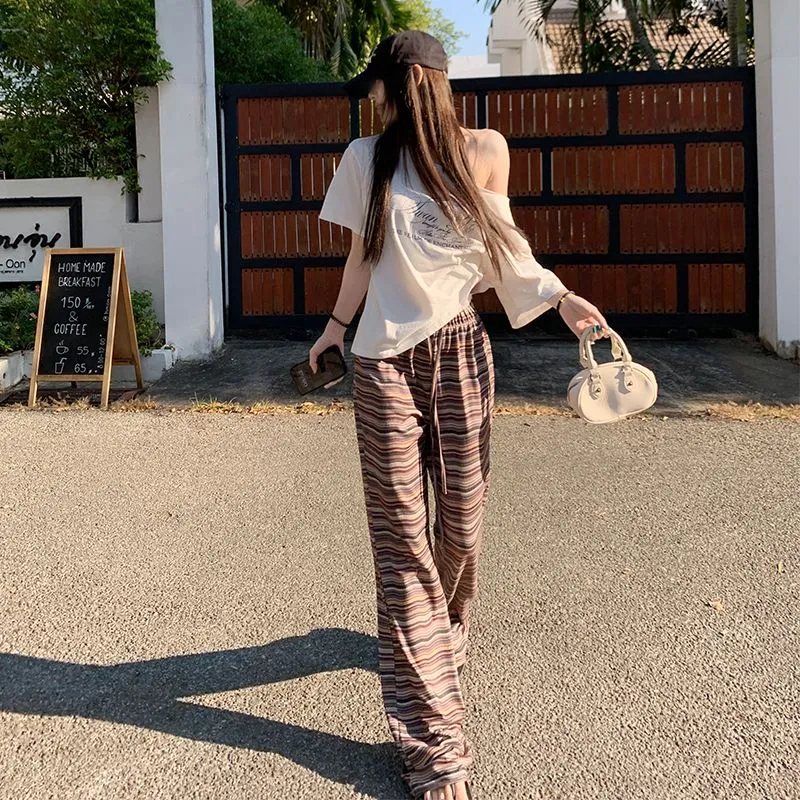 Shuhao Bai Casual Pants Women's Stripes Brown-5