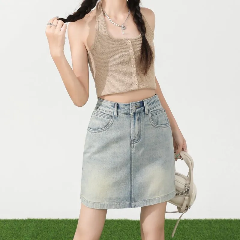 Shuhao Bai Denim Short Skirts Women's Light Blue-1