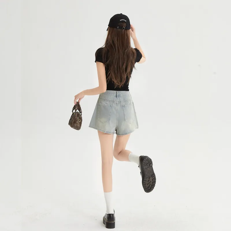 Shuhao Bai Denim Shorts Women's Blue-8