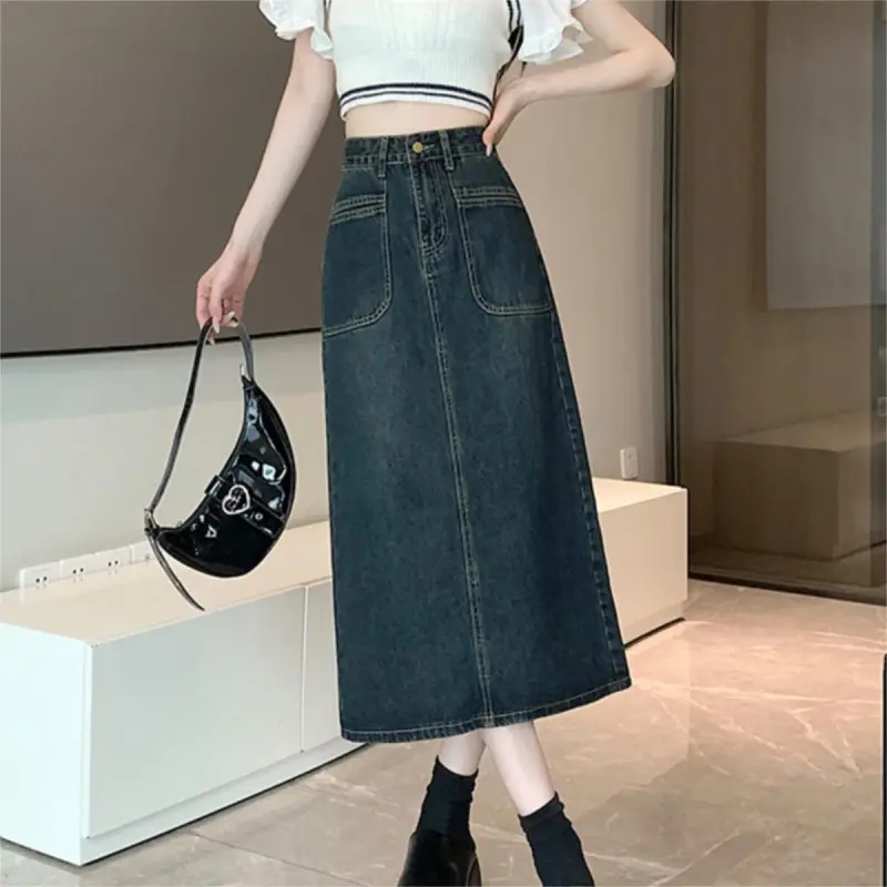 Shuhao Bai Denim Long Skirt Women's Concrete Gray-9
