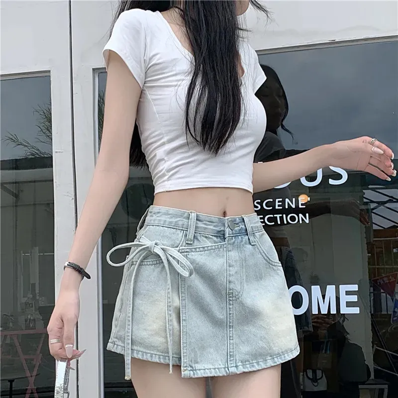 Shuhao Bai Denim Shorts Women's Blue-5