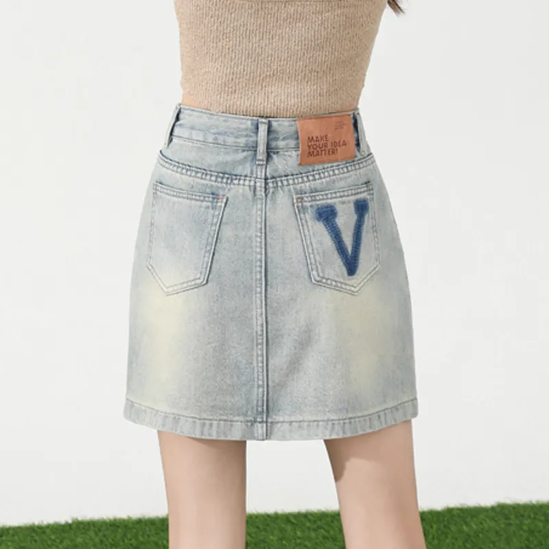 Shuhao Bai Denim Short Skirts Women's Light Blue-4