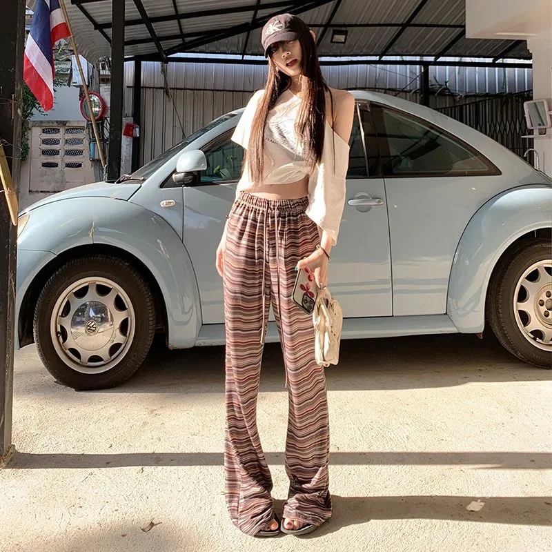 Shuhao Bai Casual Pants Women's Stripes Brown-4