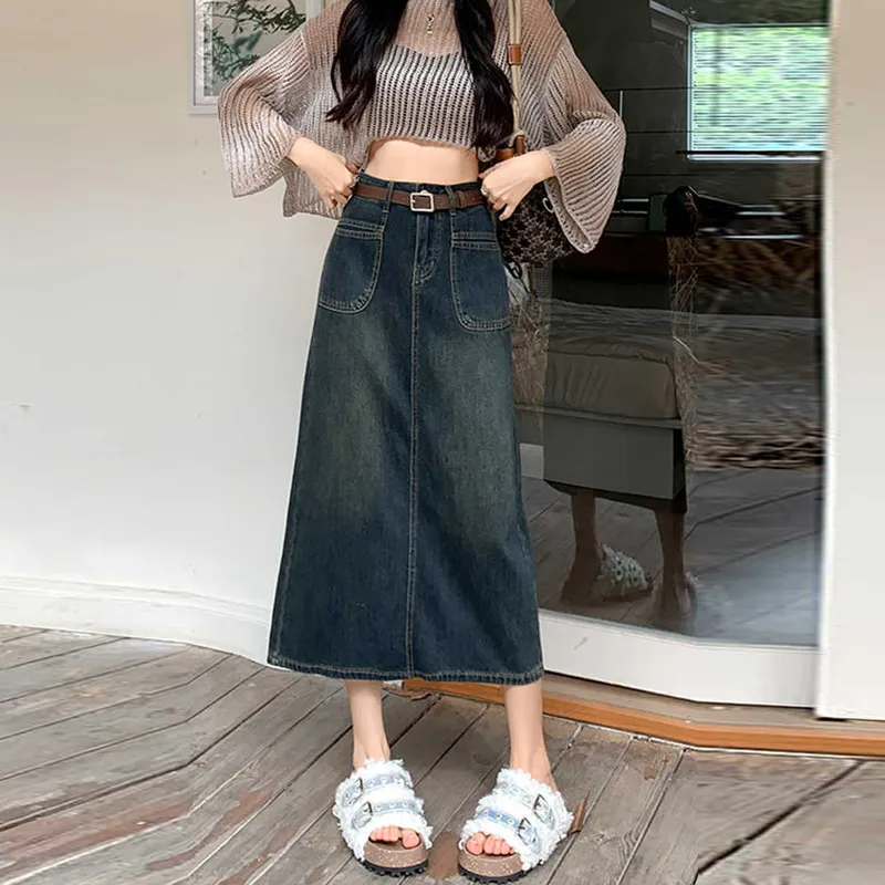 Shuhao Bai Denim Long Skirt Women's Concrete Gray-6